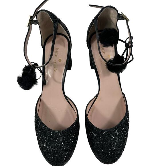 Kate Spade Abigail Glitter Pumps Pom Pom Block Heel Party Shoe Wmn Sz 6.5 - Picture 4 of 16